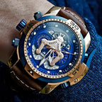 Montre Automatique Reef Tiger/RT Homme — Luxe Militaire Bleue Acier Waterproof