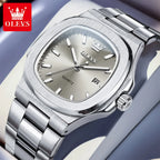 Montre OLEVS 3696 Homme — Carrée Luxe, Quartz & Acier Inoxydable Waterproof