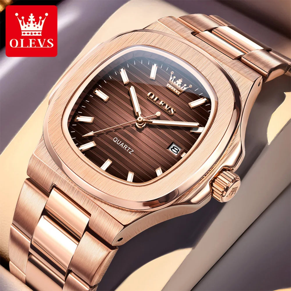 Montre OLEVS 3696 Homme — Carrée Luxe, Quartz & Acier Inoxydable Waterproof
