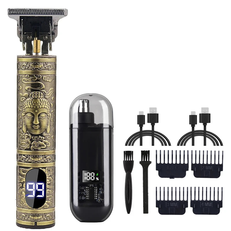 Kit Tondeuse Électrique Homme T9 — Barbe, Cheveux & Nez, Rechargeable, Idée Cadeau