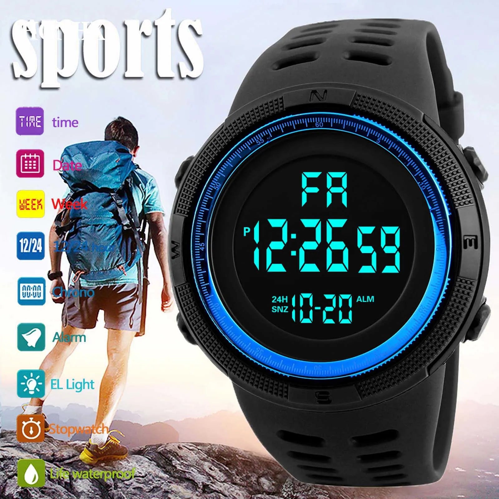 Montre Militaire Homme — LED Lumineuse & Multifonction, Sport