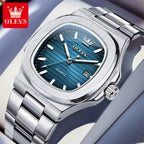 Montre OLEVS 3696 Homme — Carrée Luxe, Quartz & Acier Inoxydable Waterproof