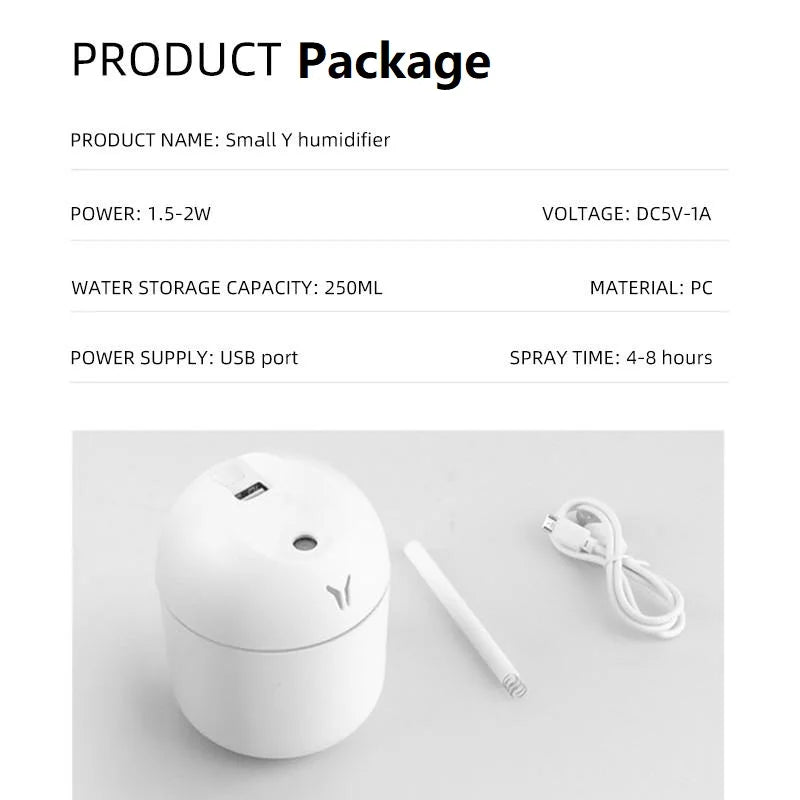 Humidificateur Diffuseur d'Huiles Essentielles USB — Brume Ultrasonique, LED 7 Couleurs, 250ml
