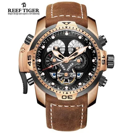Montre Automatique Reef Tiger/RT Homme — Luxe Militaire Bleue Acier Waterproof