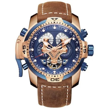 Montre Automatique Reef Tiger/RT Homme — Luxe Militaire Bleue Acier Waterproof