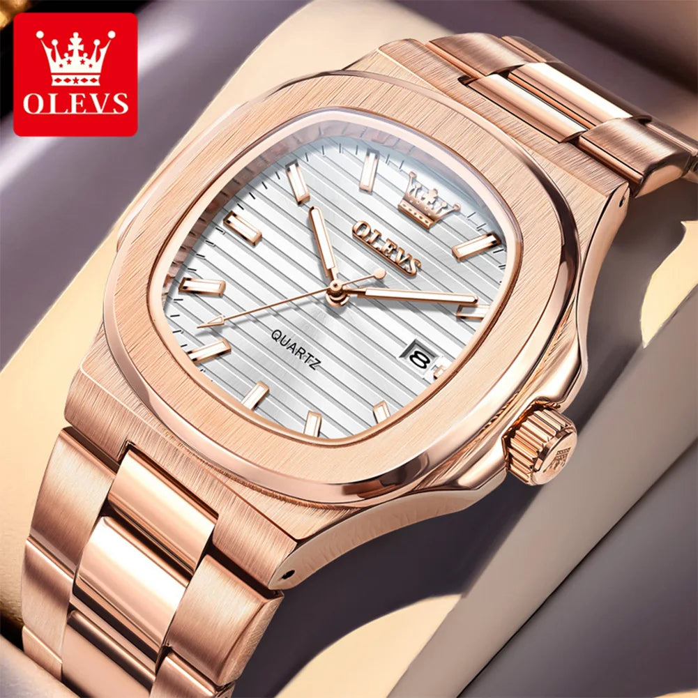 Montre OLEVS 3696 Homme — Carrée Luxe, Quartz & Acier Inoxydable Waterproof