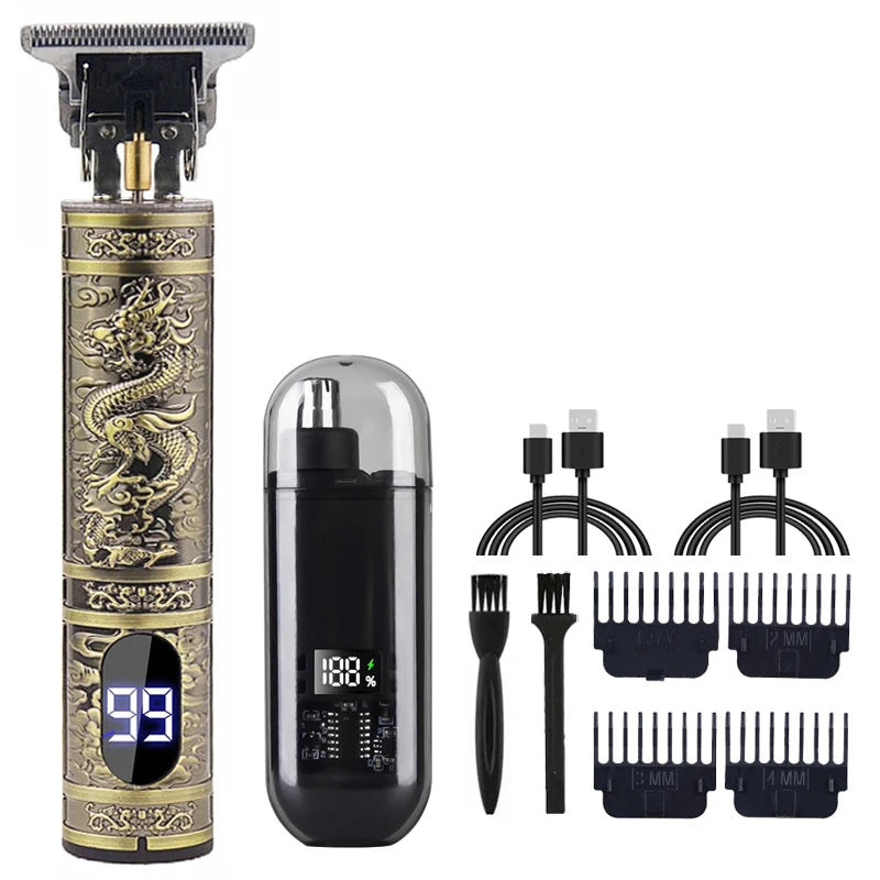 Kit Tondeuse Électrique Homme T9 — Barbe, Cheveux & Nez, Rechargeable, Idée Cadeau