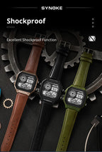 Montre SYNOKE Homme — Waterproof, LED & Cuir Vintage, Outdoor