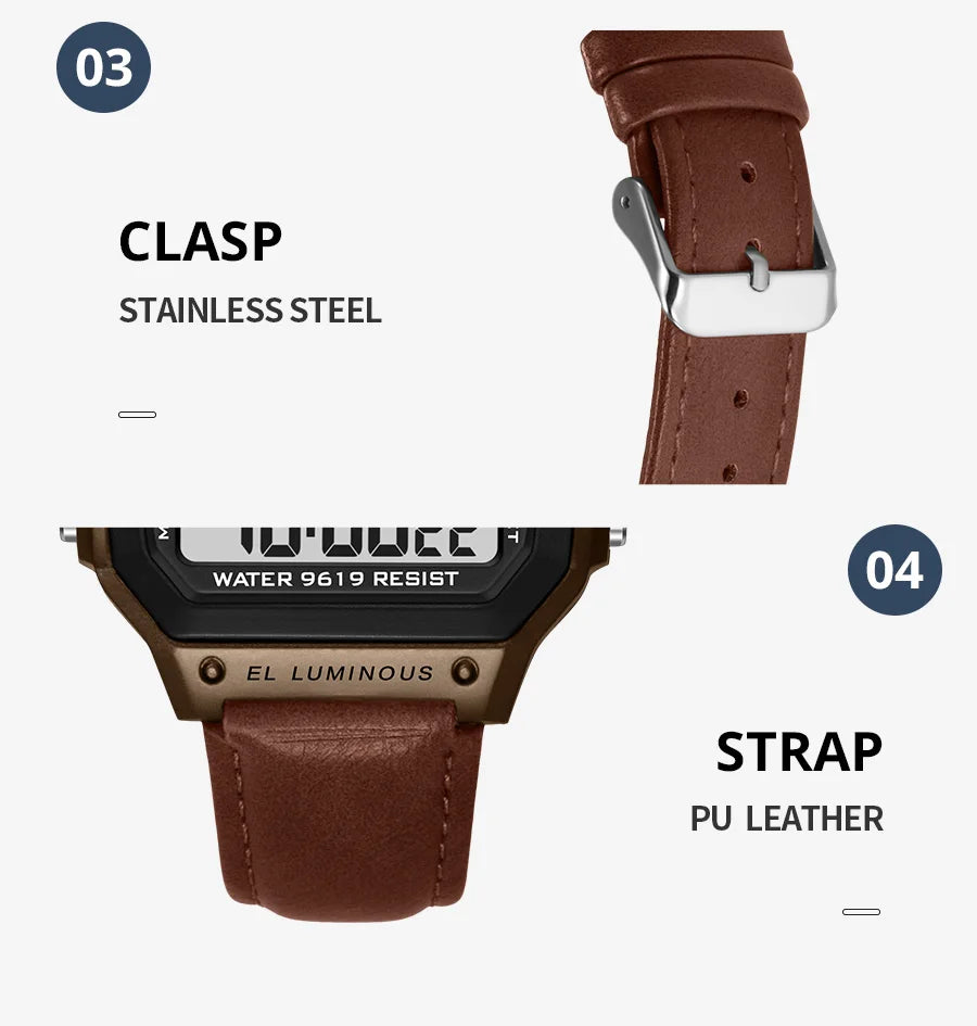 Montre SYNOKE Homme — Waterproof, LED & Cuir Vintage, Outdoor