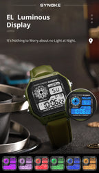 Montre SYNOKE Homme — Waterproof, LED & Cuir Vintage, Outdoor