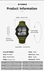 Montre SYNOKE Homme — Waterproof, LED & Cuir Vintage, Outdoor