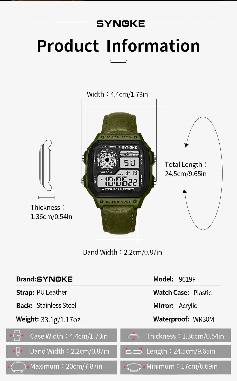 Montre SYNOKE Homme — Waterproof, LED & Cuir Vintage, Outdoor