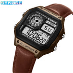 Montre SYNOKE Homme — Waterproof, LED & Cuir Vintage, Outdoor