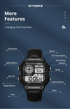 Montre SYNOKE Homme — Waterproof, LED & Cuir Vintage, Outdoor