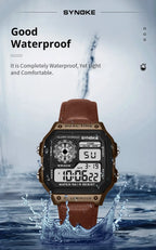 Montre SYNOKE Homme — Waterproof, LED & Cuir Vintage, Outdoor