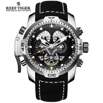 Montre Automatique Reef Tiger/RT Homme — Luxe Militaire Bleue Acier Waterproof