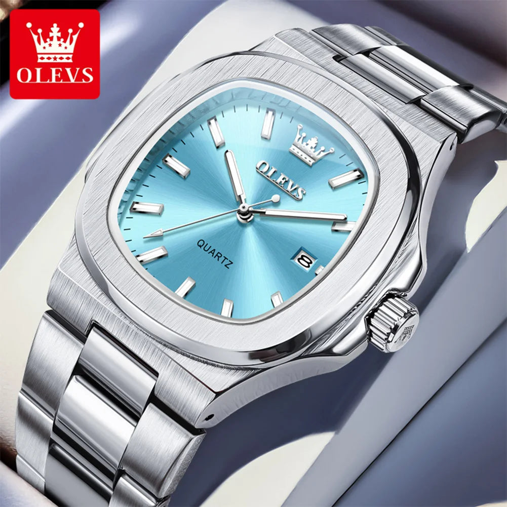 Montre OLEVS 3696 Homme — Carrée Luxe, Quartz & Acier Inoxydable Waterproof