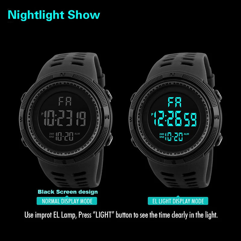 Montre Militaire Homme — LED Lumineuse & Multifonction, Sport