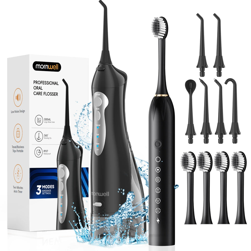 Hydropulseur Portable Mornwell — Brosse à Dents & Jet Dentaire 2-en-1