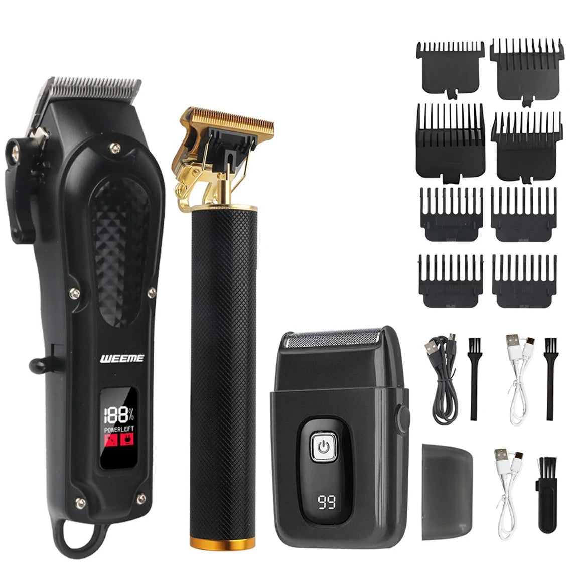 Kit Tondeuse Électrique Homme T9 — Barbe, Cheveux & Nez, Rechargeable, Idée Cadeau