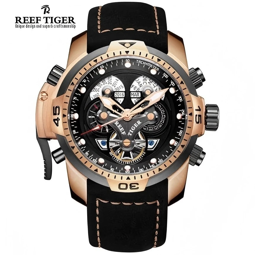 Montre Automatique Reef Tiger/RT Homme — Luxe Militaire Bleue Acier Waterproof