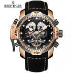 Montre Automatique Reef Tiger/RT Homme — Luxe Militaire Bleue Acier Waterproof
