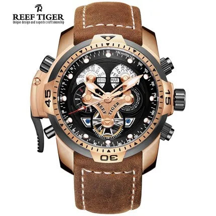 Montre Automatique Reef Tiger/RT Homme — Luxe Militaire Bleue Acier Waterproof