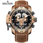 Montre Automatique Reef Tiger/RT Homme — Luxe Militaire Bleue Acier Waterproof