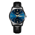 Montre Homme LIGE Or & Noir — Cuir Lumineux, Étanche & Calendrier Complet