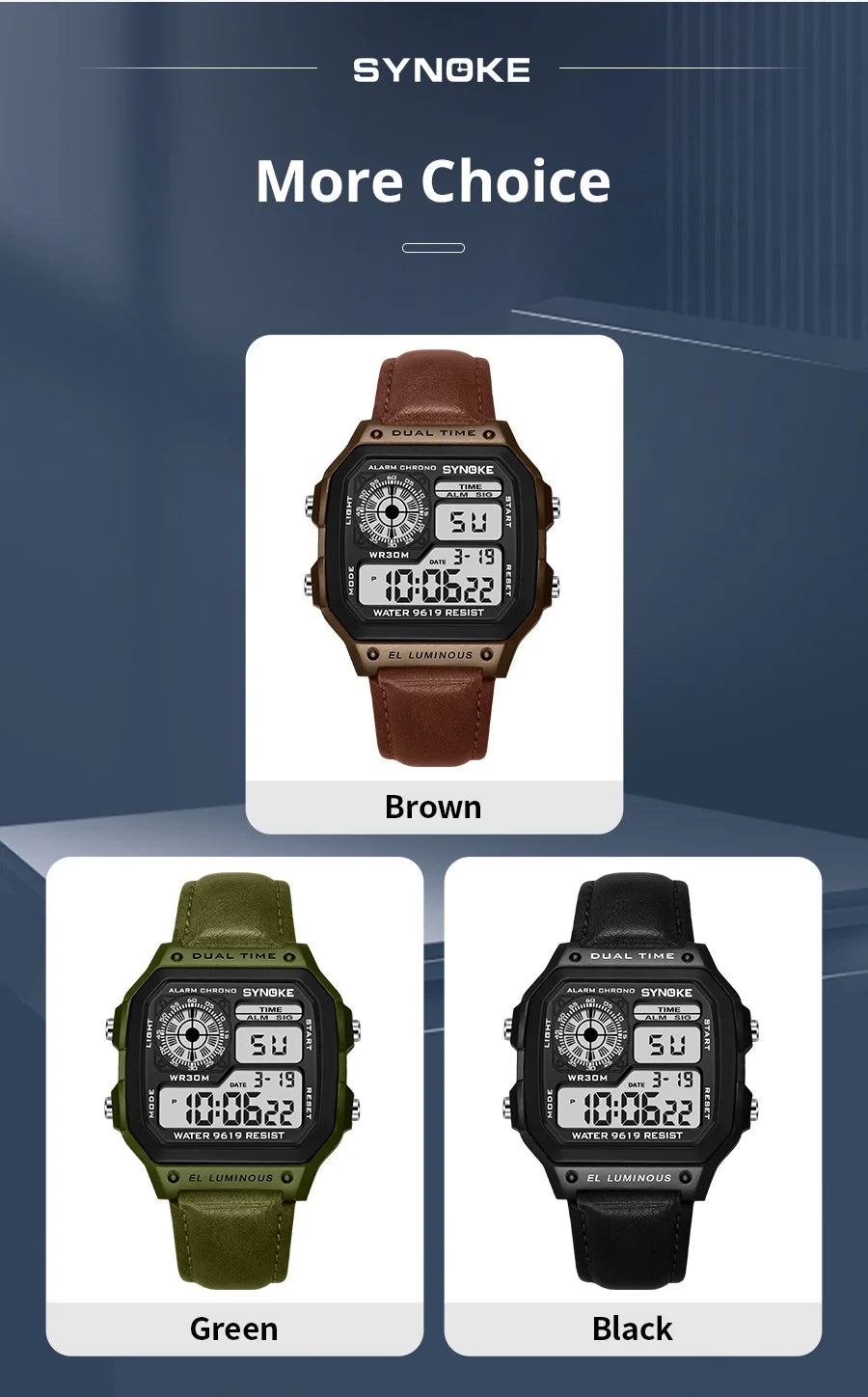 Montre SYNOKE Homme — Waterproof, LED & Cuir Vintage, Outdoor