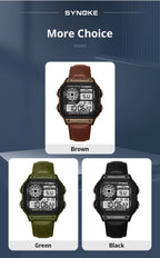 Montre SYNOKE Homme — Waterproof, LED & Cuir Vintage, Outdoor