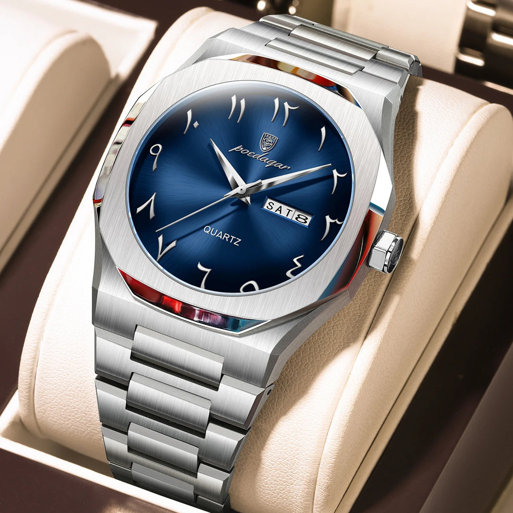 Montre Militaire POEDAGAR Homme — Luxe, Quartz & Acier Inoxydable Waterproof