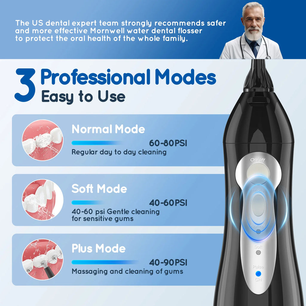 Hydropulseur Portable Mornwell — Brosse à Dents & Jet Dentaire 2-en-1