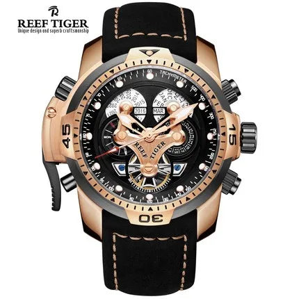 Montre Automatique Reef Tiger/RT Homme — Luxe Militaire Bleue Acier Waterproof