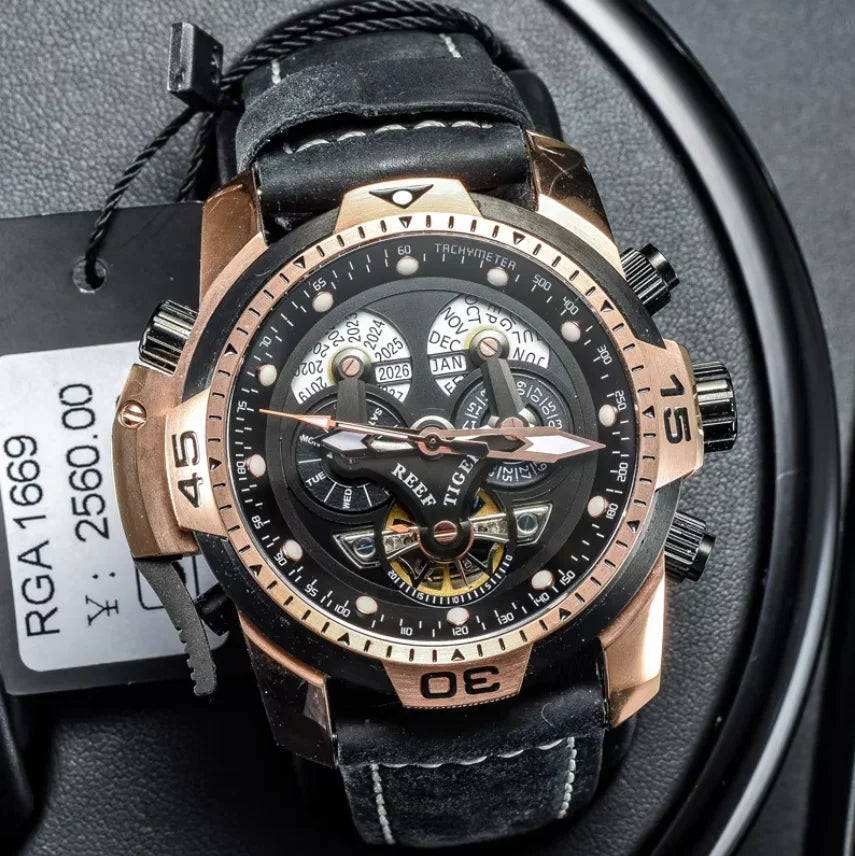 Montre Automatique Reef Tiger/RT Homme — Luxe Militaire Bleue Acier Waterproof