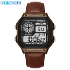 Montre SYNOKE Homme — Waterproof, LED & Cuir Vintage, Outdoor