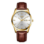 Montre Homme LIGE Or & Noir — Cuir Lumineux, Étanche & Calendrier Complet