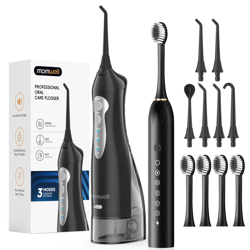 Hydropulseur Portable Mornwell — Brosse à Dents & Jet Dentaire 2-en-1