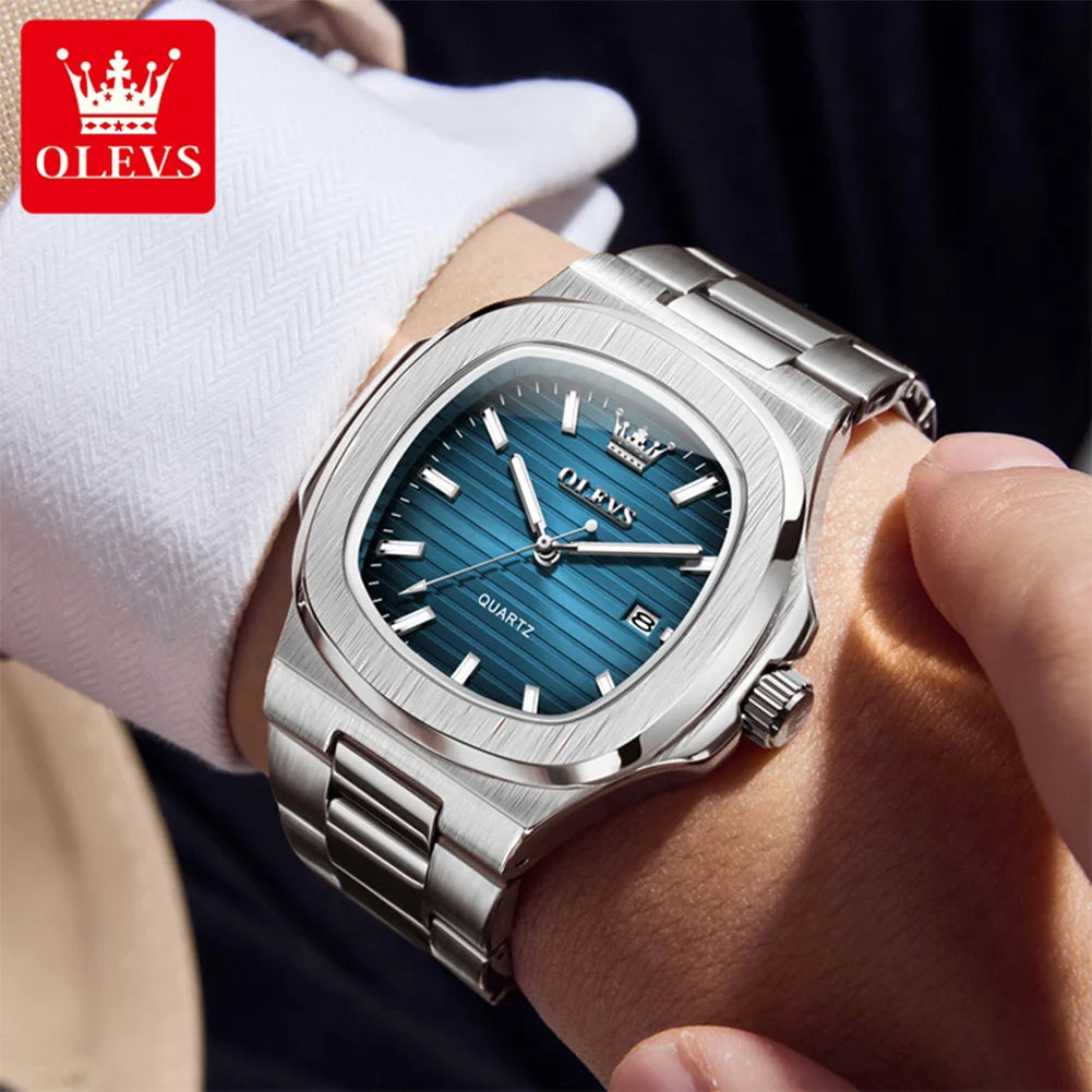 Montre OLEVS 3696 Homme — Carrée Luxe, Quartz & Acier Inoxydable Waterproof