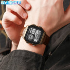Montre SYNOKE Homme — Waterproof, LED & Cuir Vintage, Outdoor