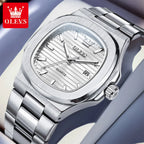 Montre OLEVS 3696 Homme — Carrée Luxe, Quartz & Acier Inoxydable Waterproof