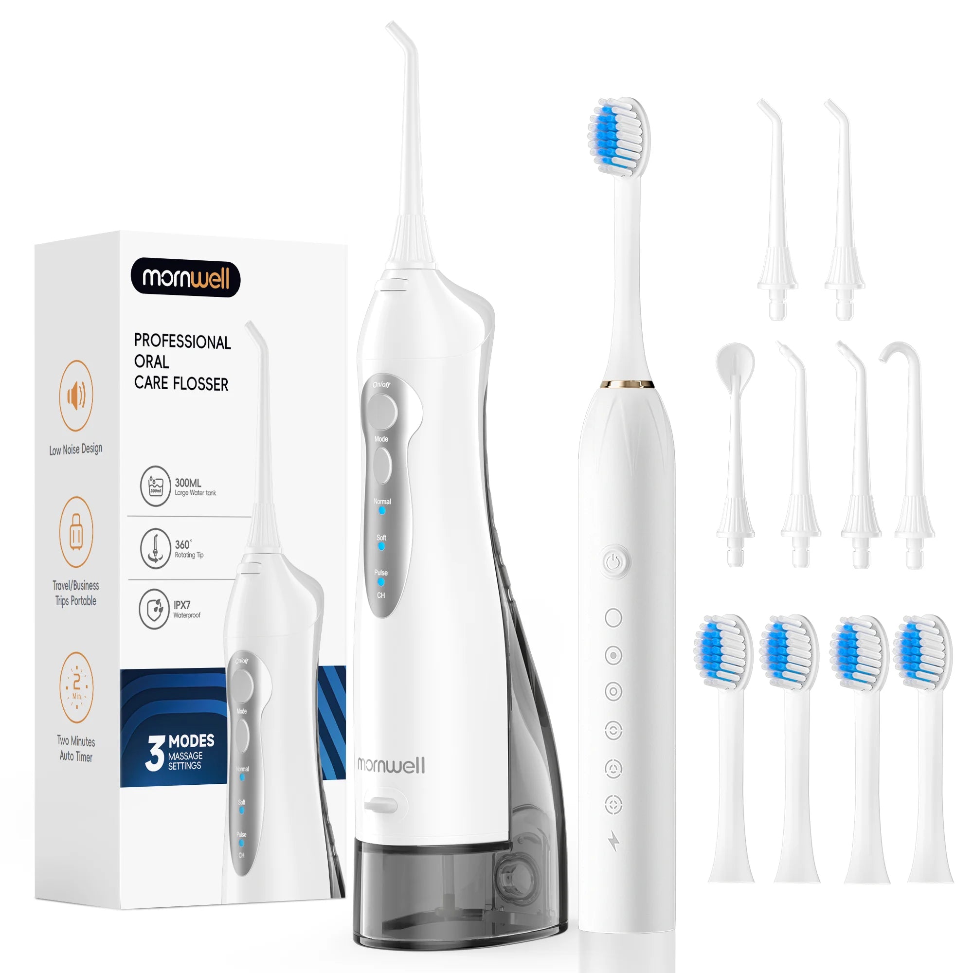 Hydropulseur Portable Mornwell — Brosse à Dents & Jet Dentaire 2-en-1